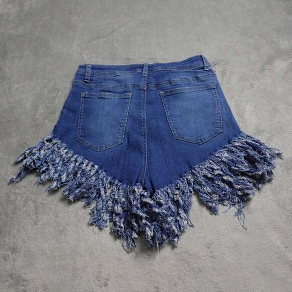 Swank A Posh Fringe Short Women's Large Blue Denim High Rise Pockets - Picture 7 of 9